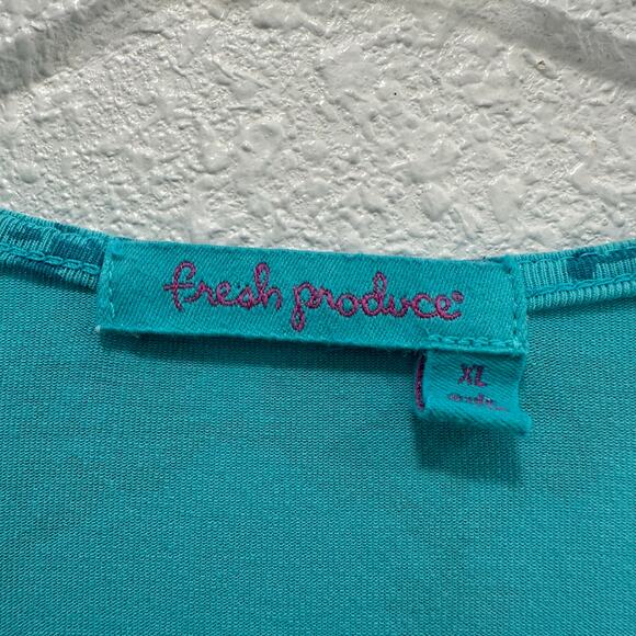 Fresh Produce Faux Wrap V Neck Dress Women XL Blue Short Sleeve Jersey Knit - Picture 4 of 8